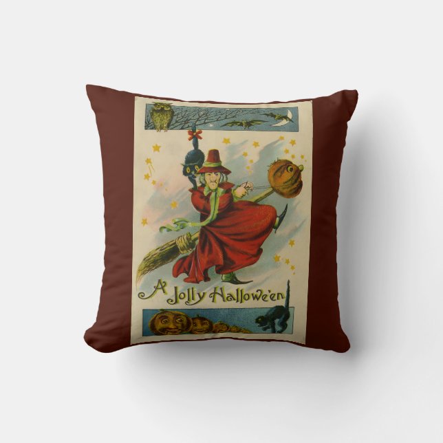 Coussin Sorcière vintage d'Halloween (Recto)