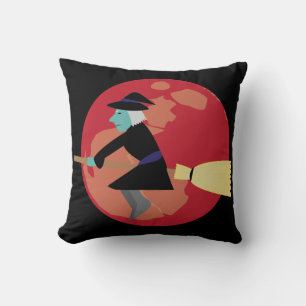 Coussin Sorcière volant la nuit