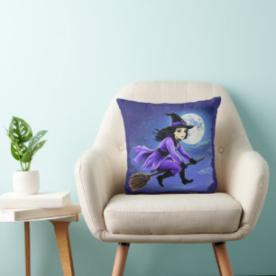 Coussin Sorcière volant sur un balai - Wicca Halloween 1