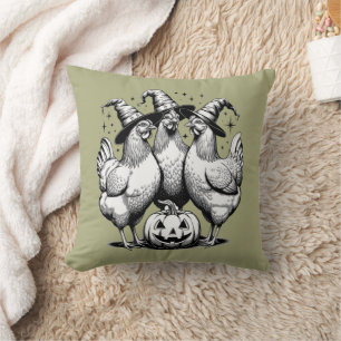 Coussin Sorcières de poulet drôle d'Halloween sorcière vin