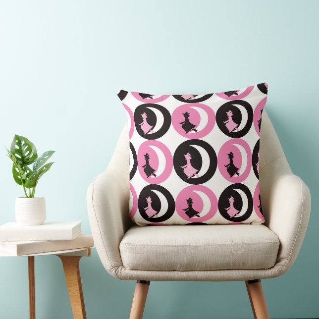 COUSSIN SORCIÈRES D'HALLOWEEN ROSE NOIR ET BLANC (Chaise)