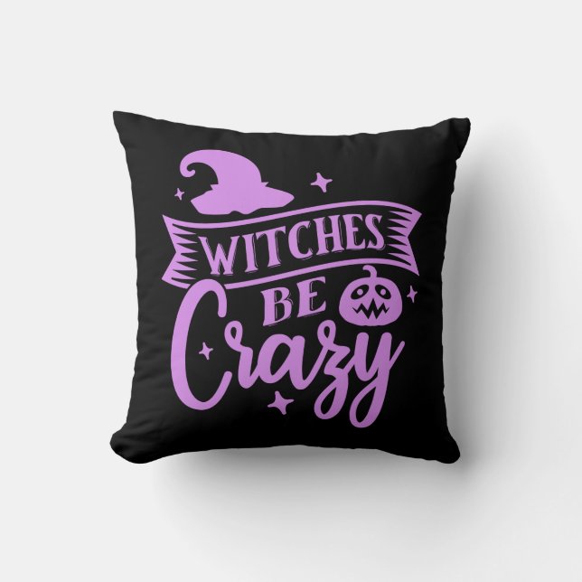 Coussin Sorcières être fou noir et violet (Recto)