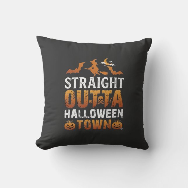 Coussin Sortie directe de la ville d'Halloween Sorcière Lu (Recto)