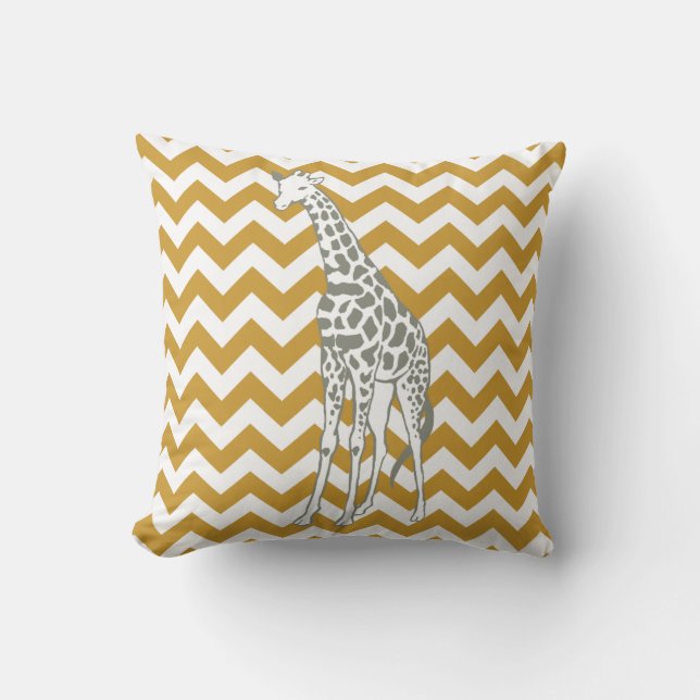 Coussin Soudan Brown Safari Chevron avec Pop Art Giraffe (Recto)