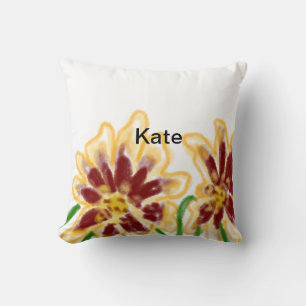Coussin Soude de souci floral aquarelle jaune rouge ajoute