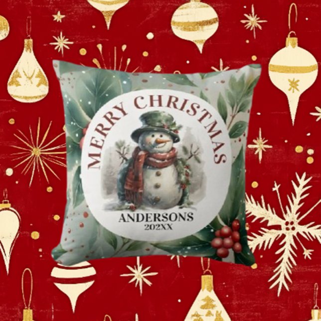 Coussin Souhaits de Noël de Snowman (Spread warmth and joy this holiday season with Brett's Snowman Christmas Wishes Throw Pillow. )