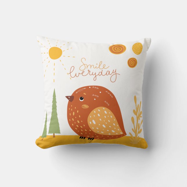 Coussin Souriez tous les jours Boho Bird Soleil mou (Recto)
