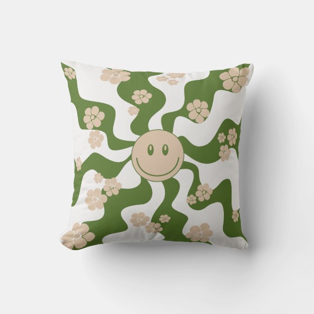Coussin Sourire en blanc, sable & palme vert (Recto)