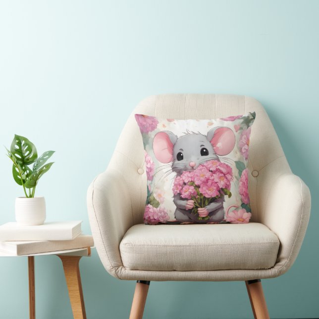 Coussin Souris Aux Fleurs Roses (Chaise)