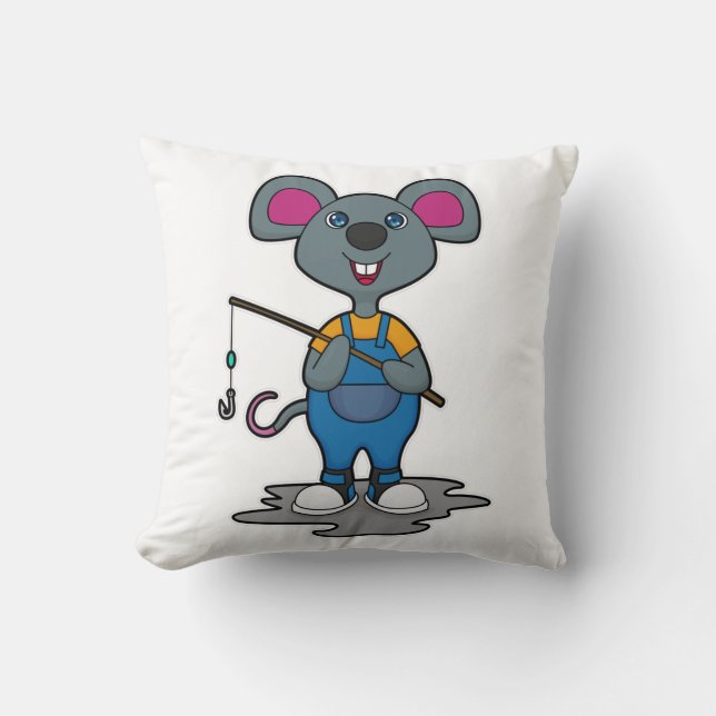 Coussin Souris comme Fisher avec une baguette de pêche (Recto)