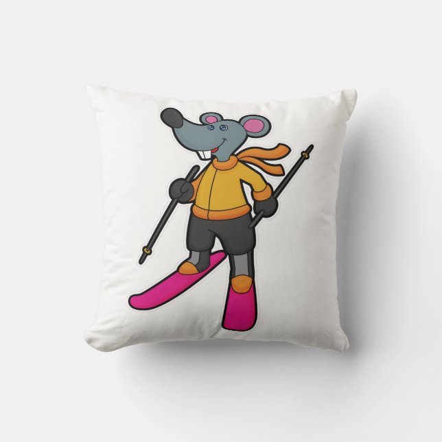 Coussin Souris comme skieur avec ski (Recto)