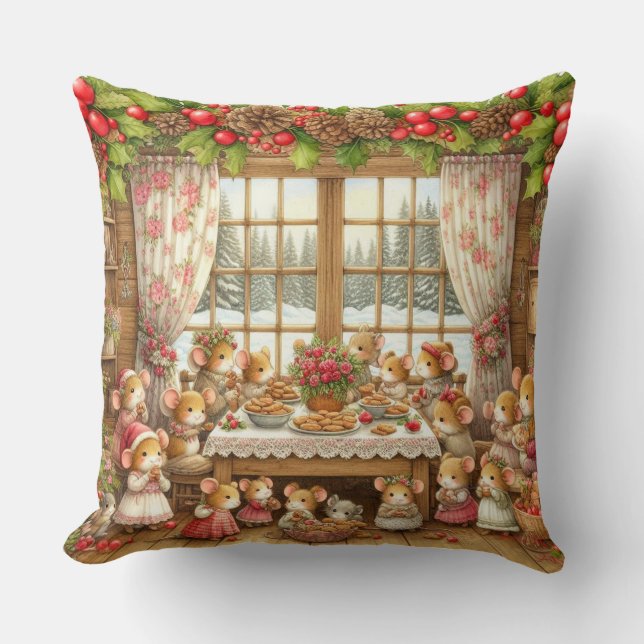 Coussin Souris de famille à Noël (Recto)