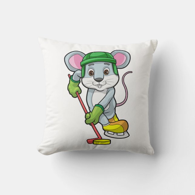 Coussin Souris de hockey sur glace avec bâton de hockey (Recto)
