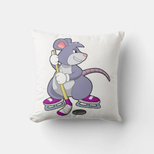 Coussin Souris de hockey sur glace avec bâton de hockey su