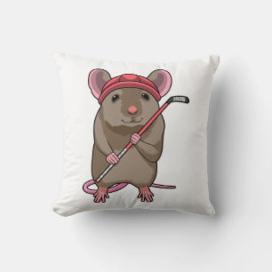 Coussin Souris de hockey sur glace avec bâton de hockey su