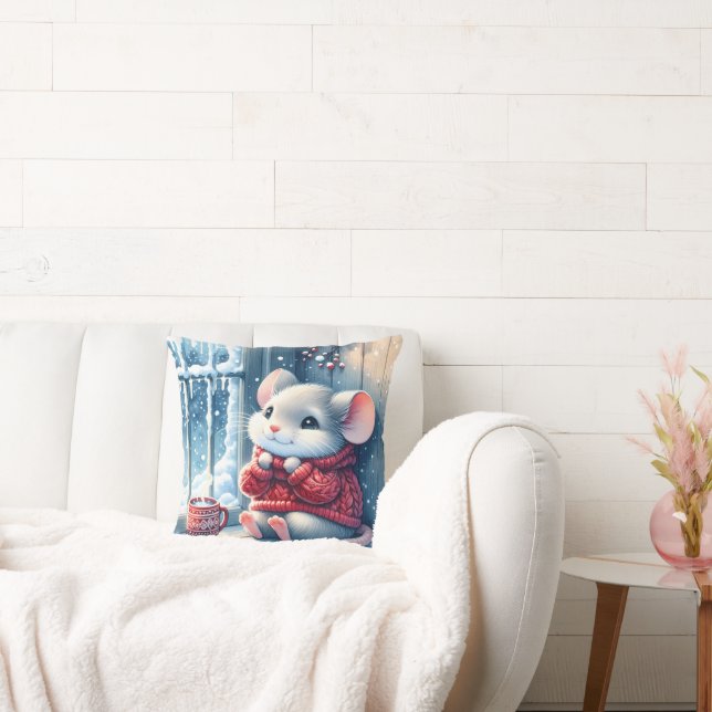 Coussin Souris de Noël dans la fenêtre d'hiver (Canapé)