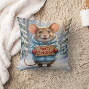 Coussin Souris de Noël dans la forêt hivernale