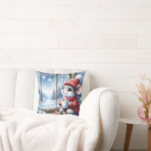Coussin Souris De Noël En Fenêtre Avec Cocos Chauds