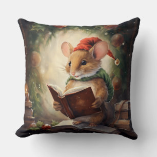 Coussin Souris de Noël lisant