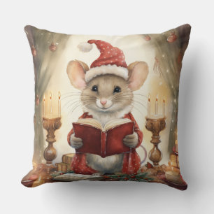 Coussin Souris de Noël lisant