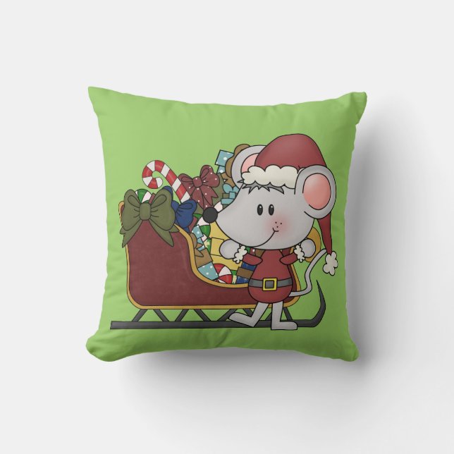 Coussin Souris de Père Noël avec le traîneau (Recto)