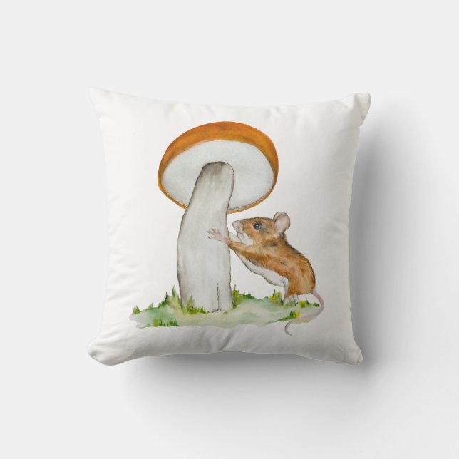 Coussin Souris drôle avec champignon sauvage (Recto)