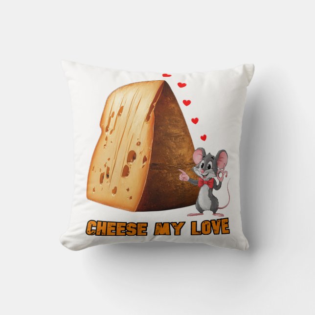 Coussin Souris drôle en amour avec une tranche de fromage  (Recto)