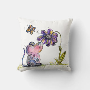 Coussin Souris et fleurs mignonnes