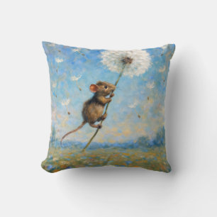 Coussin Souris flottant sur un Dandelion Fluffy