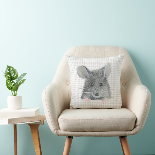 Coussin Souris gris sur En vichy (Chaise)