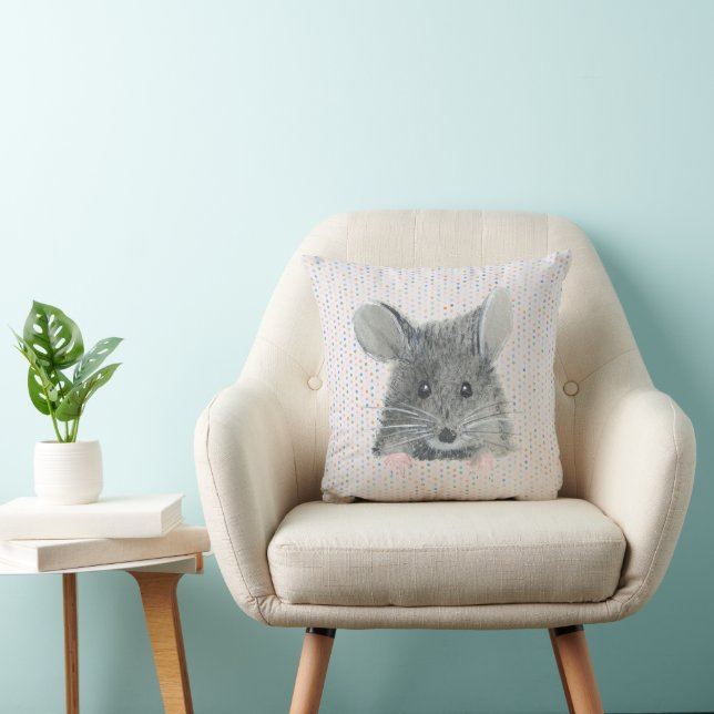 Coussin Souris gris sur les points Pastel (Chaise)