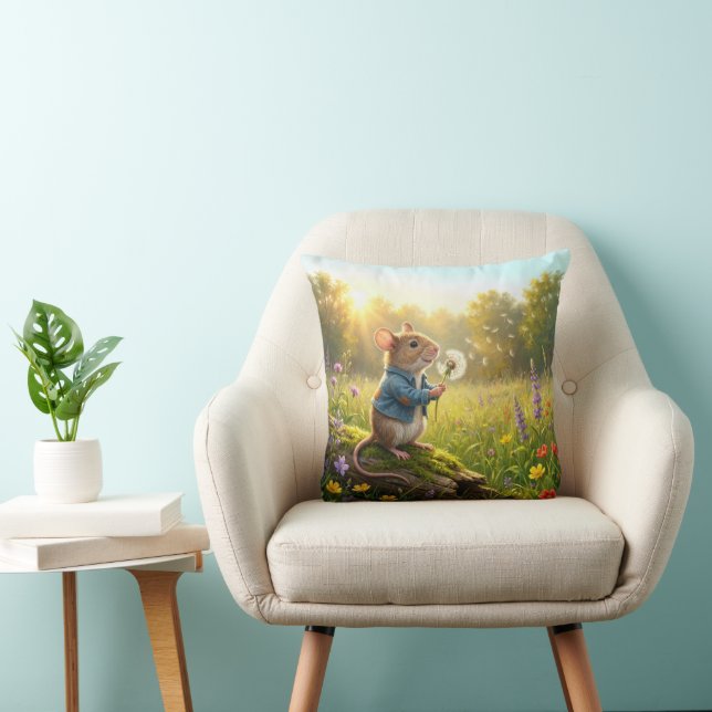 Coussin Souris soufflant sur des semis de pissenlit (Chaise)