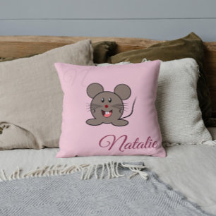 Coussin souris souriante - en Pastel rose monogrammed