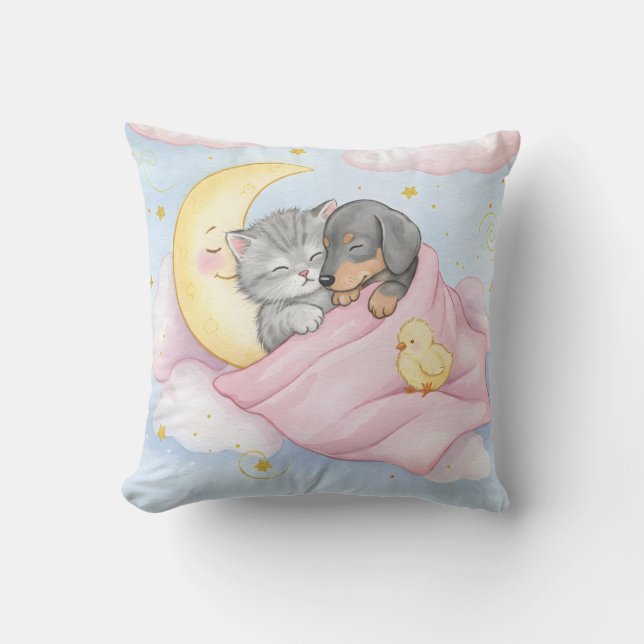 Coussin Sous La Couverture Rose, Chaton, Chiot, Chick (Recto)
