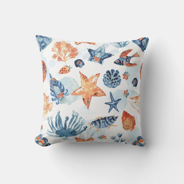 Coussin Sous la mer | Animaux de l'océan corail à l'aquare (Recto)