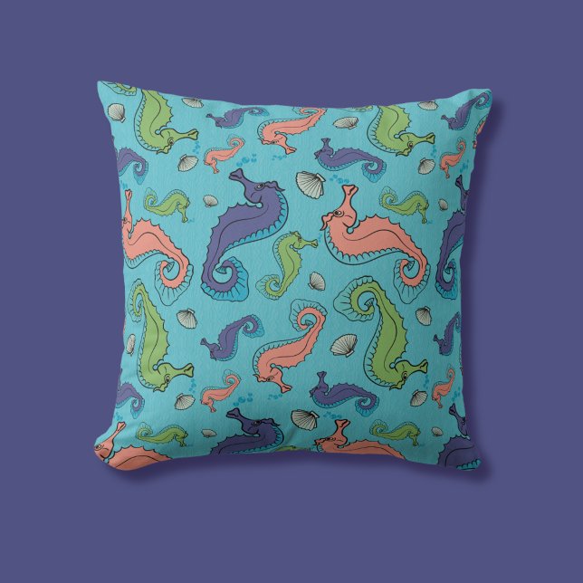 Coussin Sous la mer - Cheval de mer et Motif de coque (Créateur téléchargé)