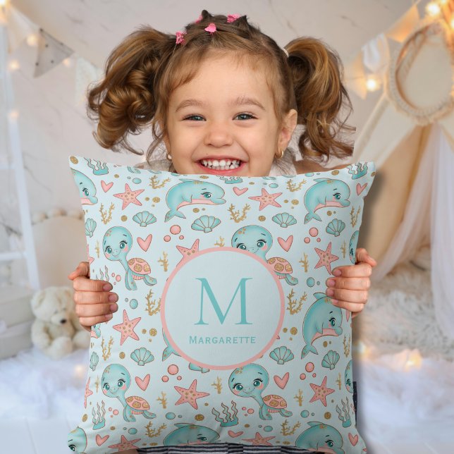 Coussin Sous la mer de mignons dauphins et tortues customi (Créateur téléchargé)