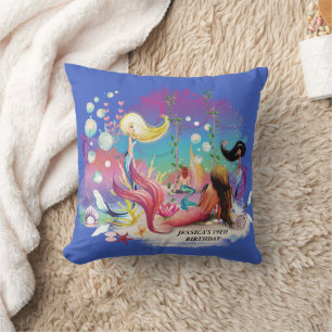 Coussin Sous La Mer Sirène Océan Purple Turquoise