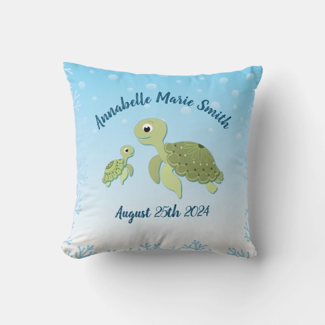 Coussin Sous le Baby shower de la tortue de mer (Recto)