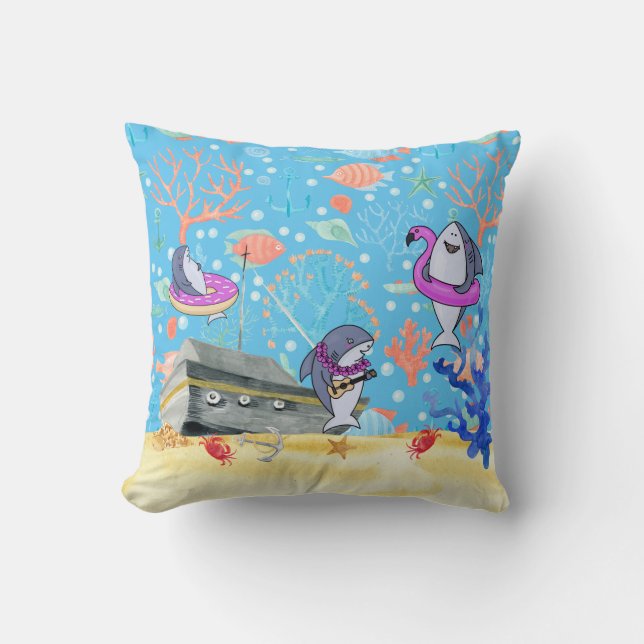Coussin Sous l'eau Deep Sea Shark Party Temps enfants (Recto)
