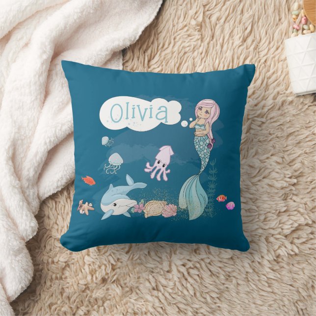 Coussin Sous l'océan Douce Sirène Personnalisée (Couverture)