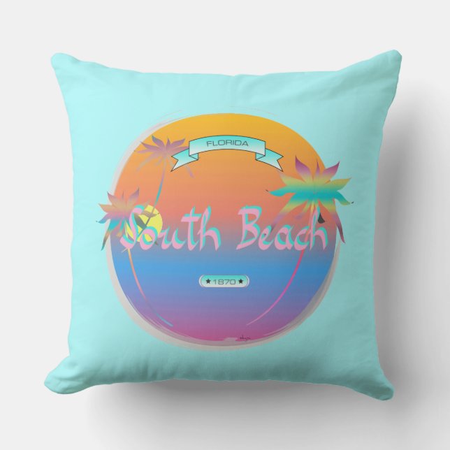 Coussin South Beach, Miami, Floride avec Palms (Recto)