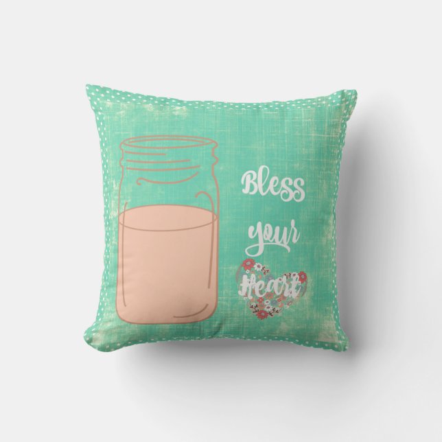 Coussin Southern Bless Your Heart avec Mason Jar (Recto)
