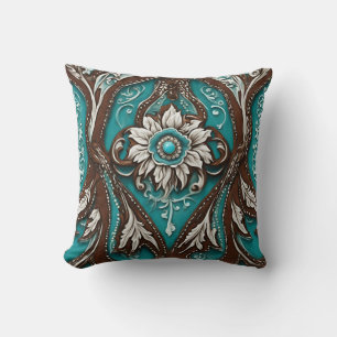 Coussin Southern Cowgirl Brown Turquoise Western Pays
