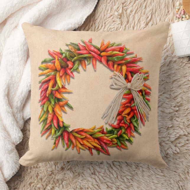 Coussin Southwest Colorful Chile Pepper Ristra Wreath  (Couverture)
