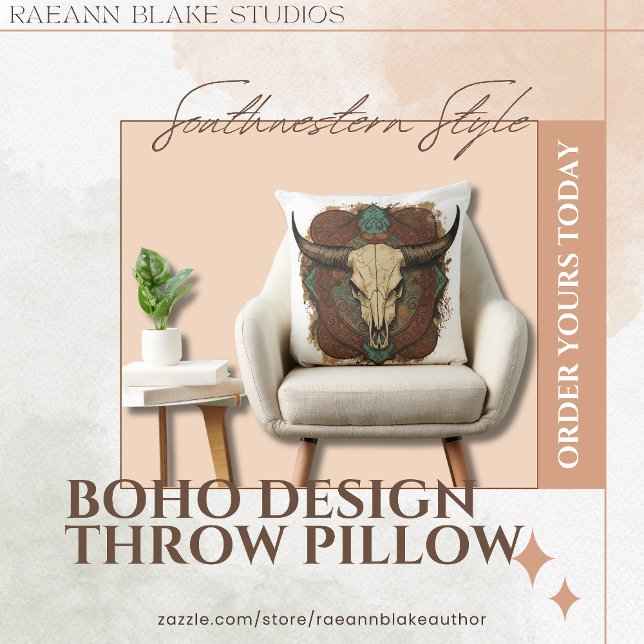 Coussin Southwestern Boho Design Bull Skull Throw Pillow (Créateur téléchargé)