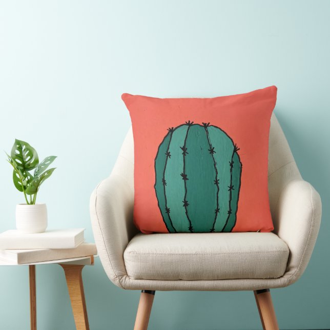 Coussin Southwestern Cactus Coral Background (Chaise)