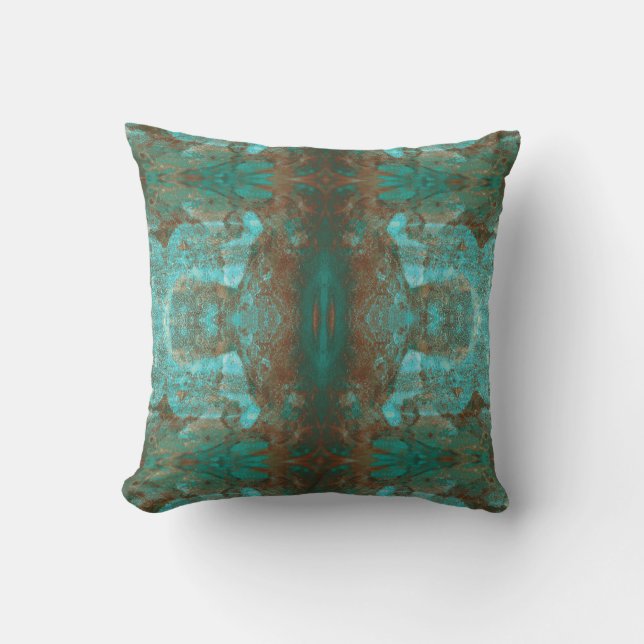 Coussin Southwestern Colours Rust Turquoise Miroir Abstrai (Recto)