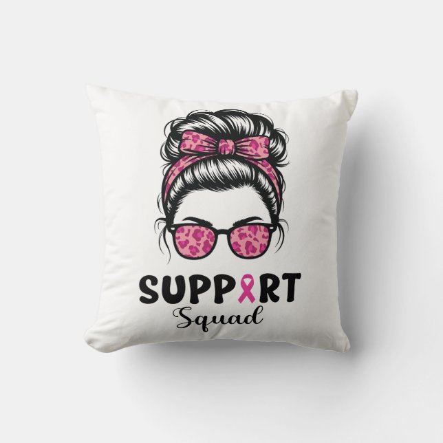 Coussin Soutien Squad Messy Bun Pink Warrior Cancer du sei (Recto)