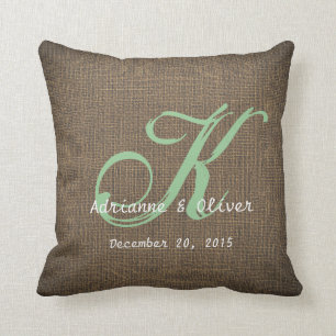 Coussin Souvenir rustique de monogramme de mariage de